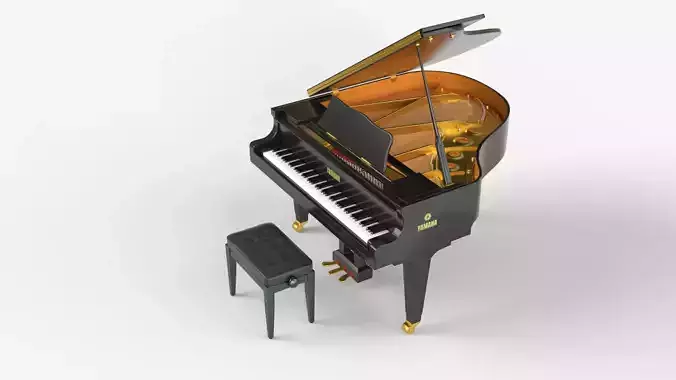 Black Classic Grand Piano with chair