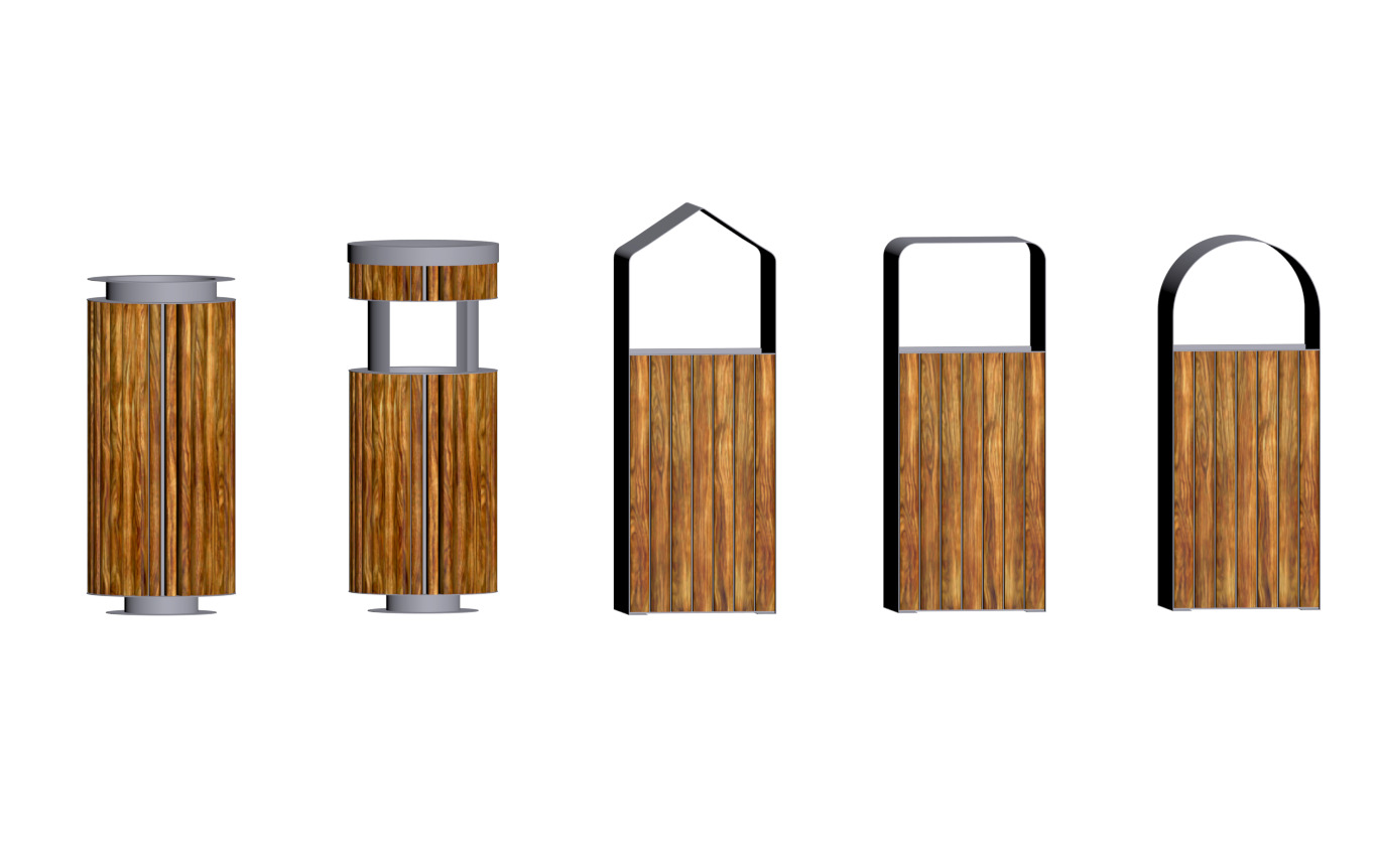 Outdoor trash can set Low-poly 3D model_2