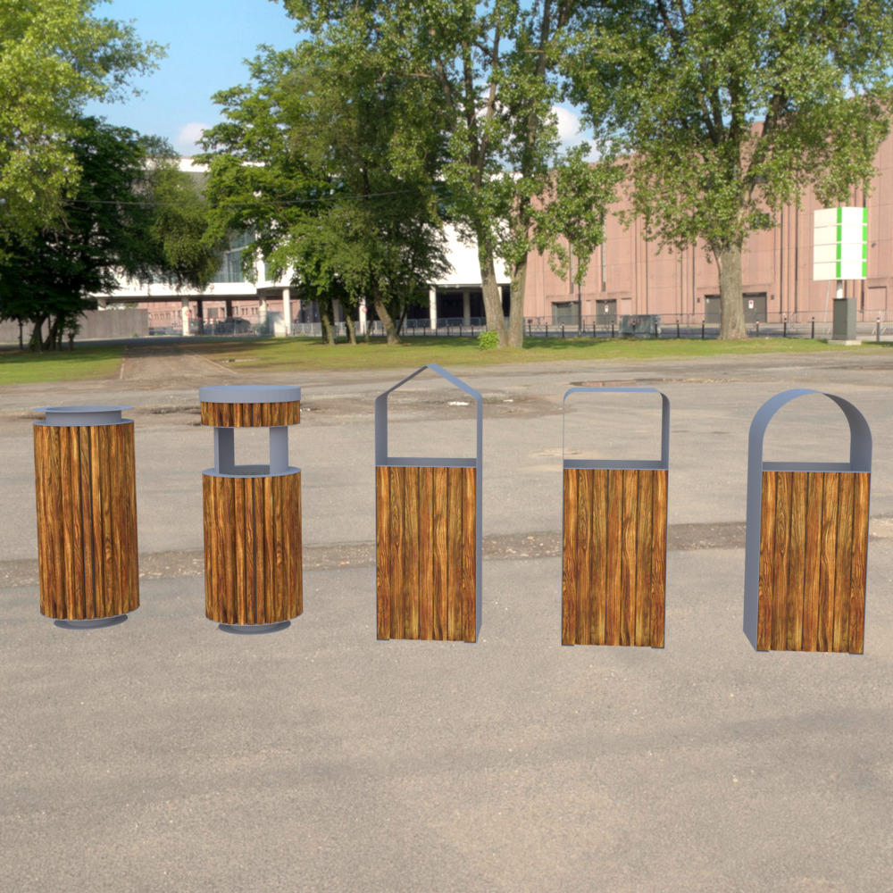 Outdoor trash can set Low-poly 3D model_33