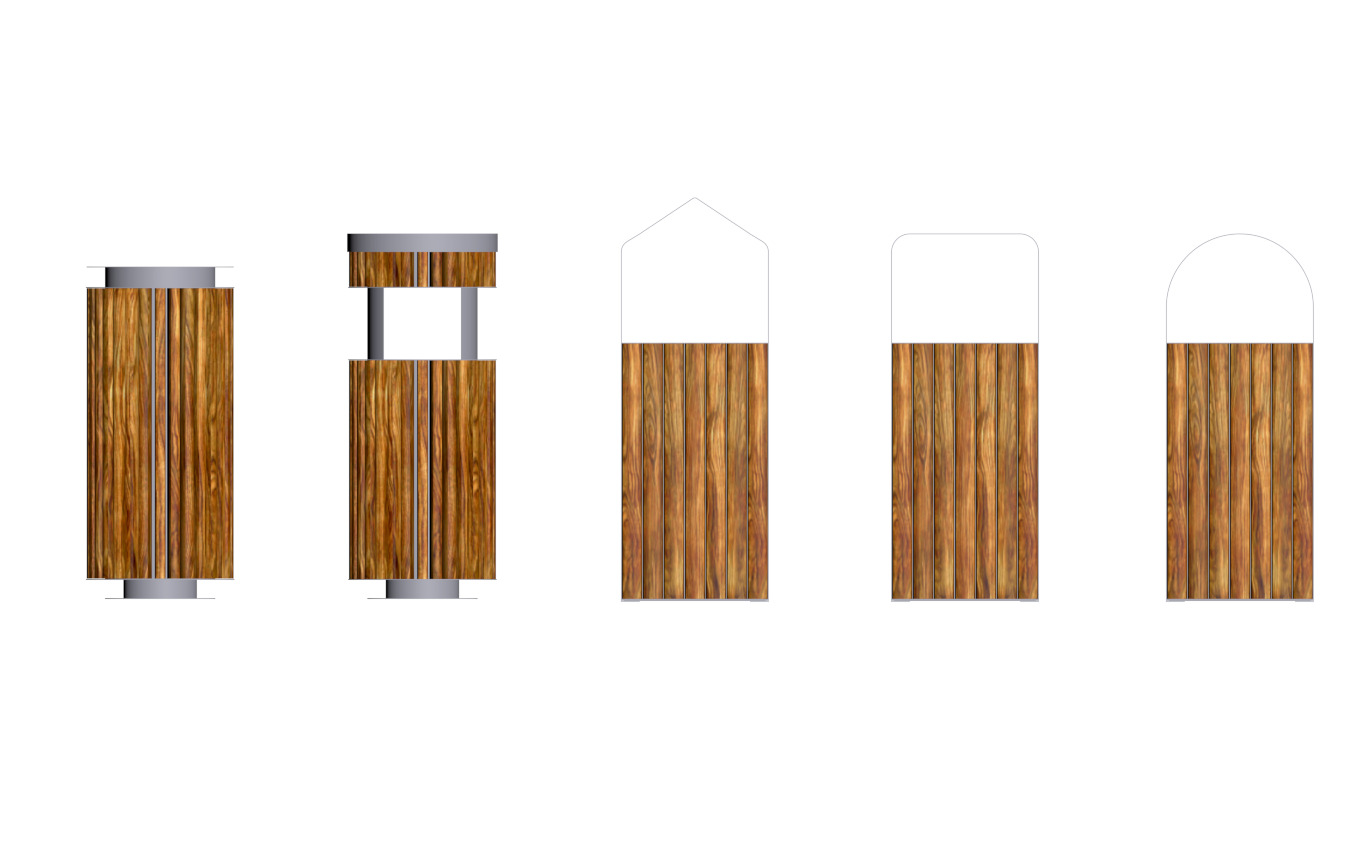 Outdoor trash can set Low-poly 3D model_1