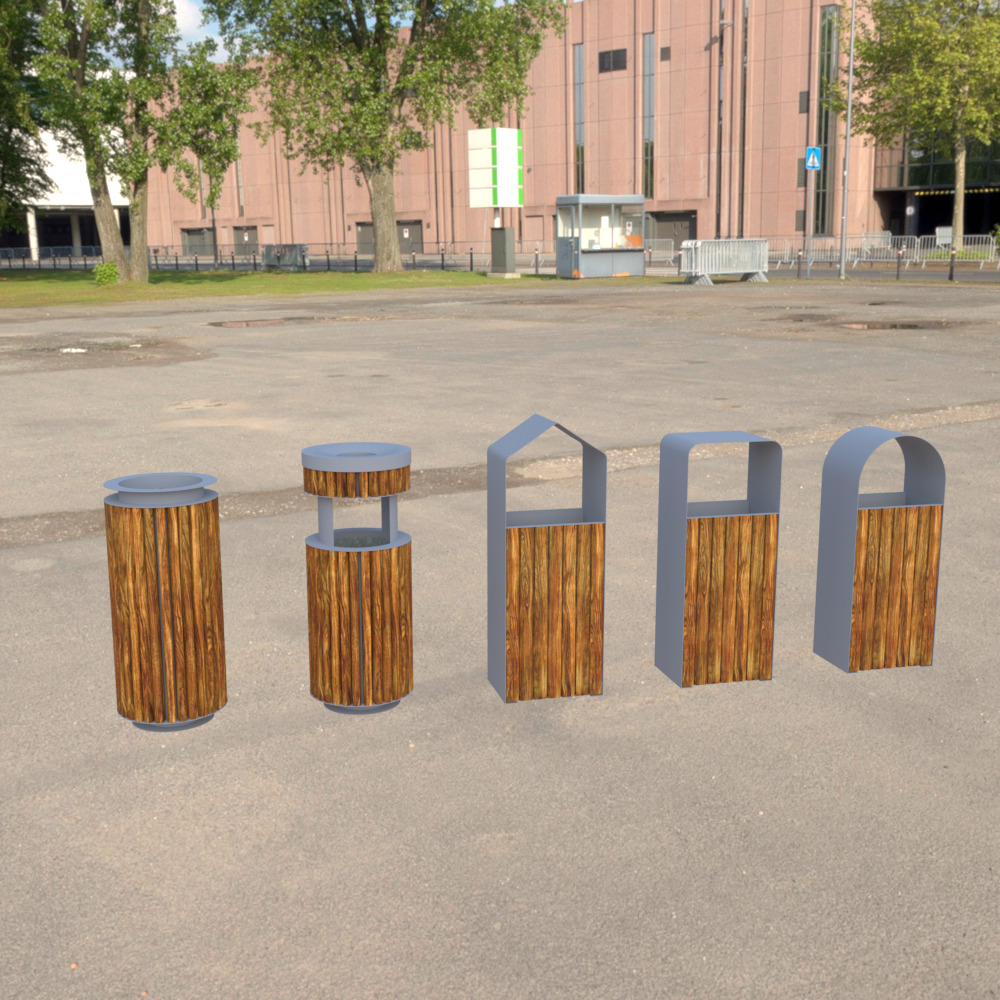 Outdoor trash can set Low-poly 3D model_32