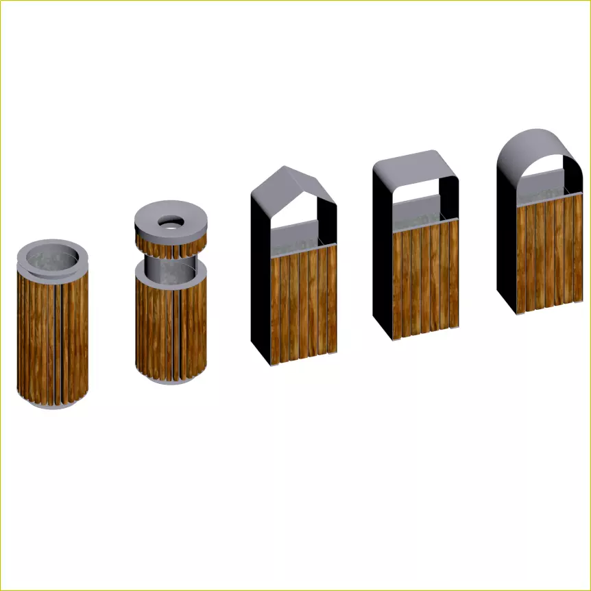 Outdoor trash can set Low-poly 3D model_0