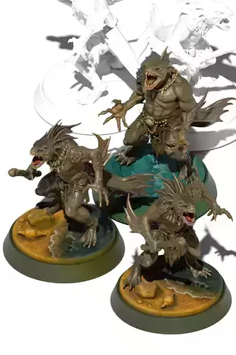Sahuagin Warriors 3D Printable Miniatures for TTRPG 3D print model