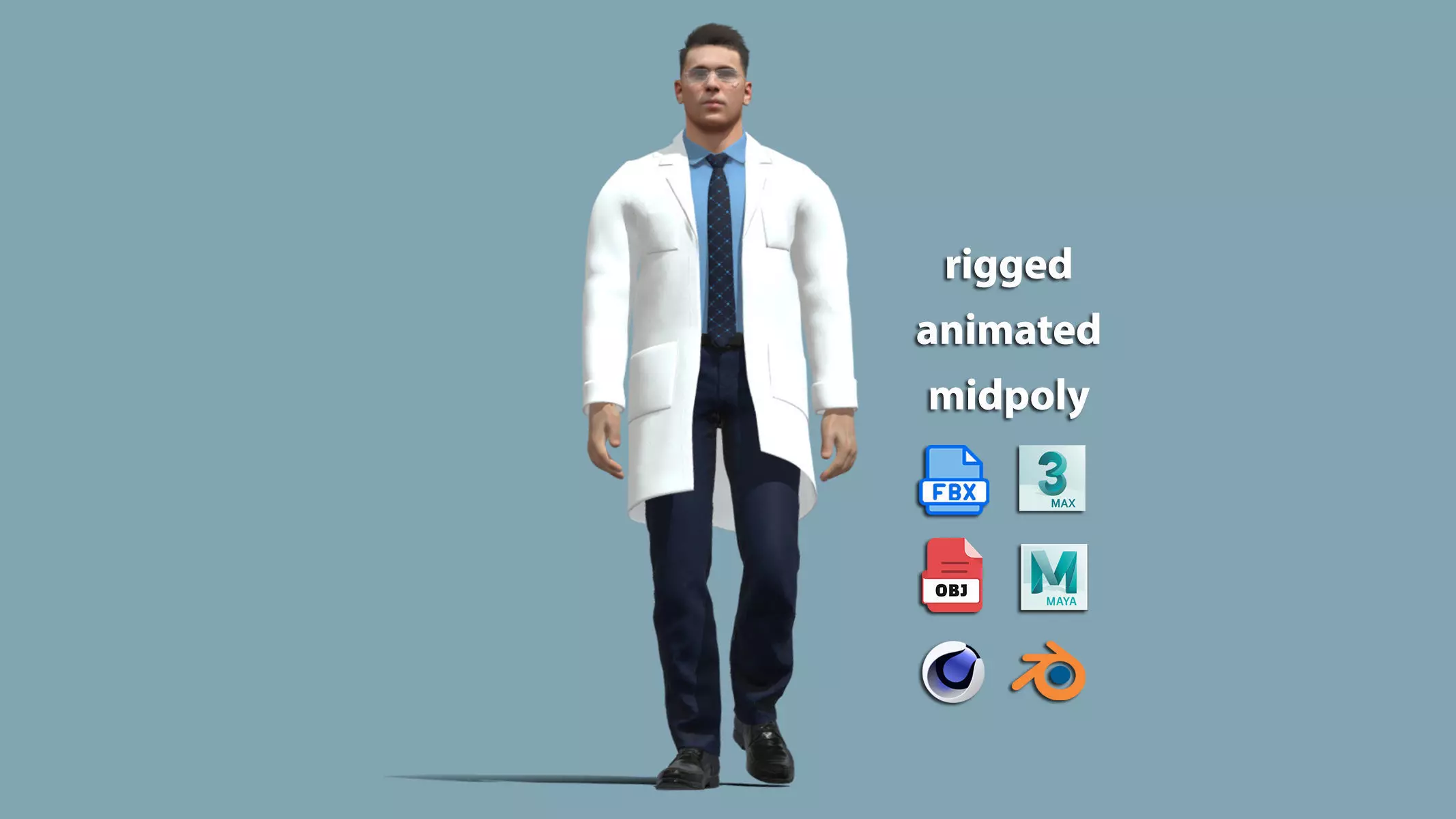 3D rigged Doctor walking 3D model