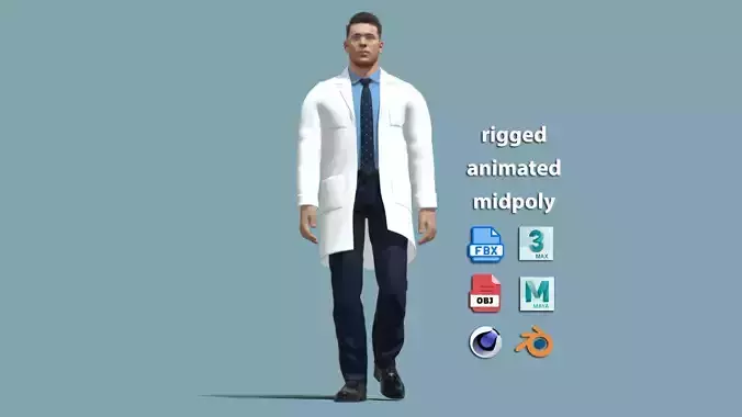 3D rigged Doctor walking