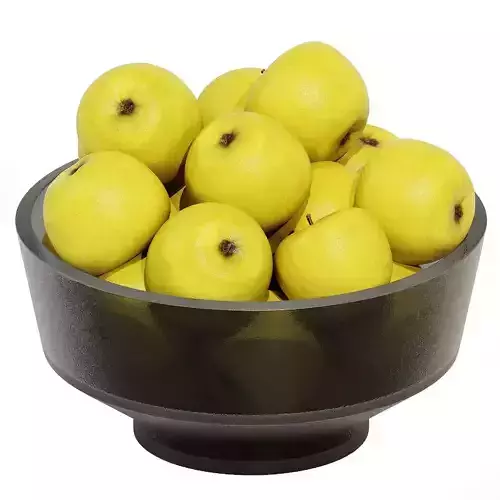 Low glass bowl center decoration with yellow apple 3D model