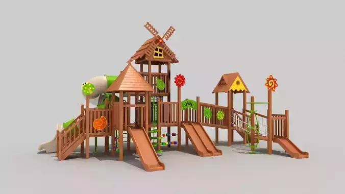 Outdoor wooden cabin playground