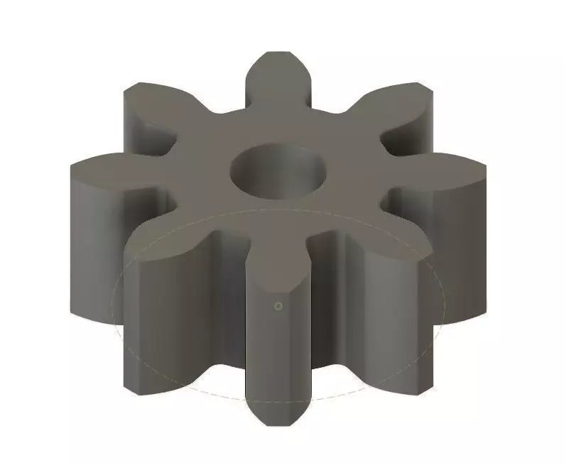 Spur Gear 8 teeth 5mm Wide 10mm Pitch Diameter 20deg Press Angle 3D print model_0