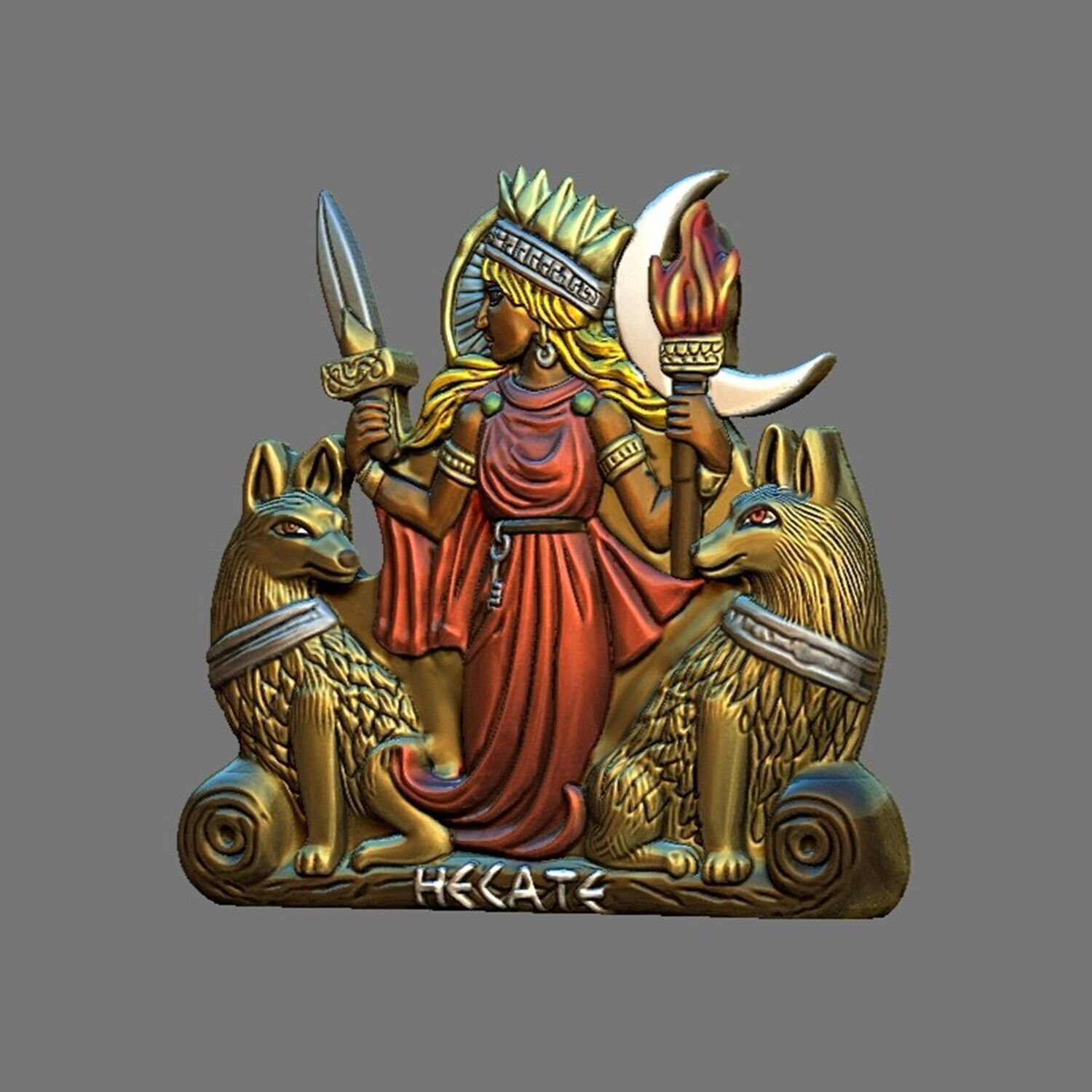 Hecate Goddess Sculpture Relief statue 3D print model_3