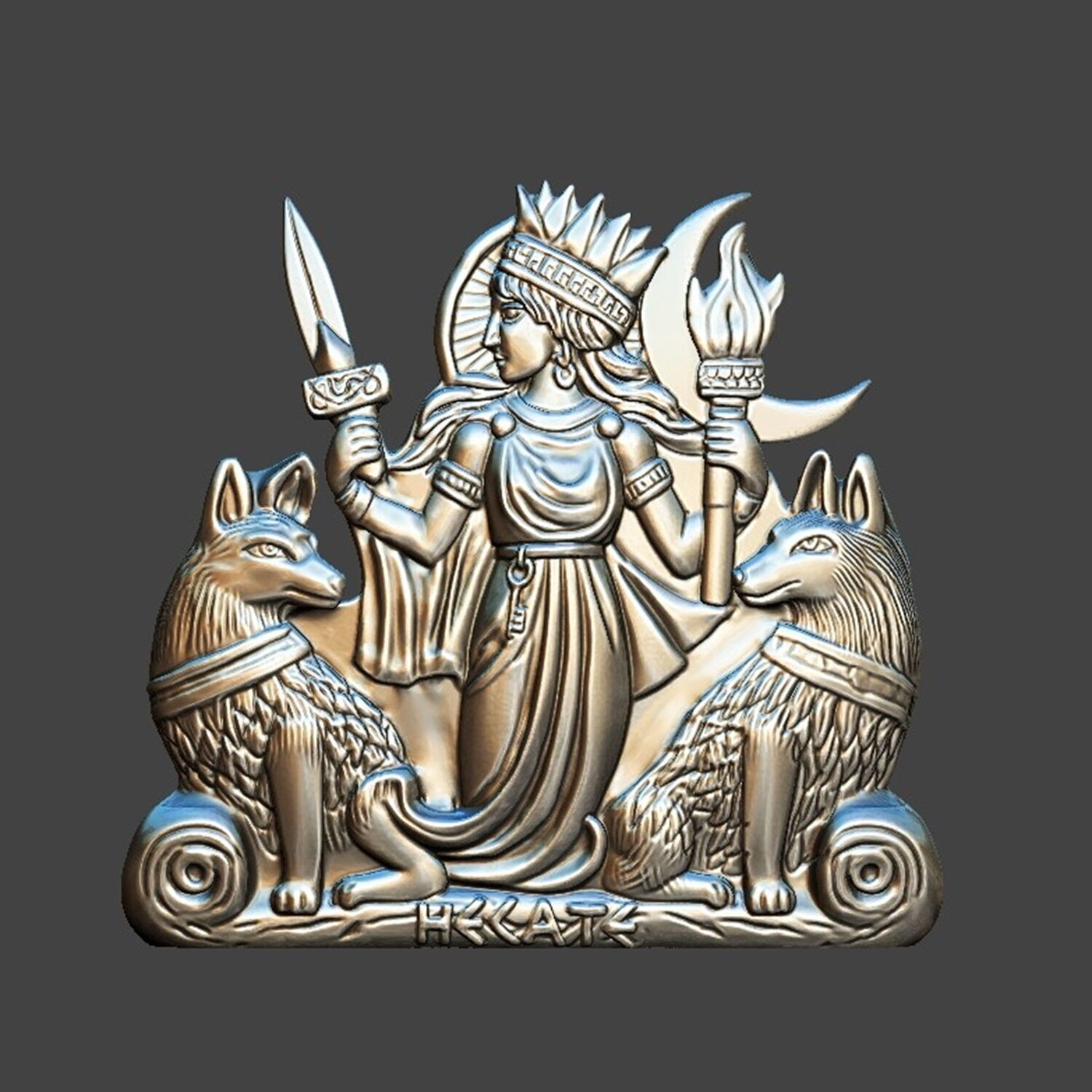 Hecate Goddess Sculpture Relief statue 3D print model_1