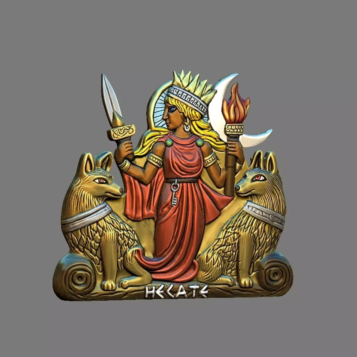 Hecate Goddess Sculpture Relief statue 3D print model_0