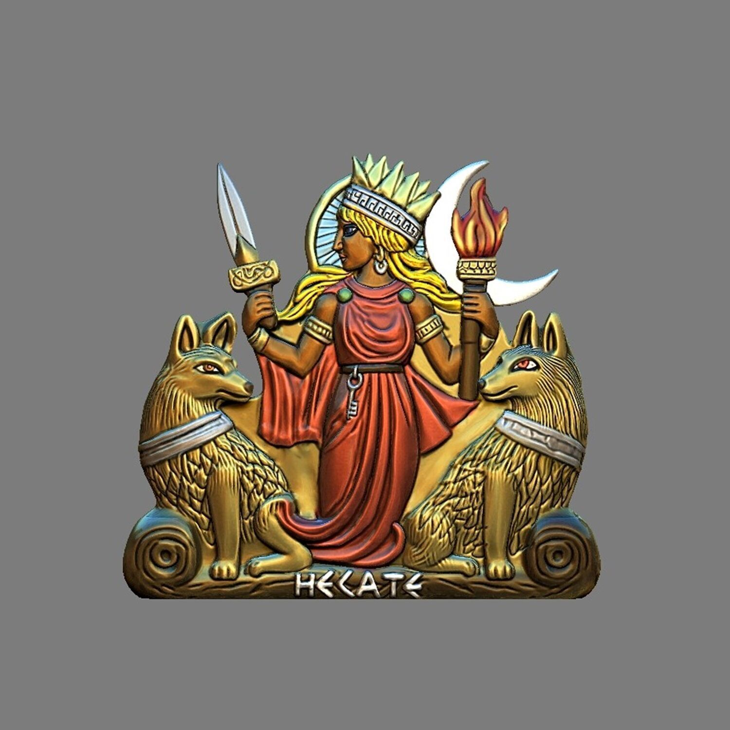 Hecate Goddess Sculpture Relief statue 3D print model_2
