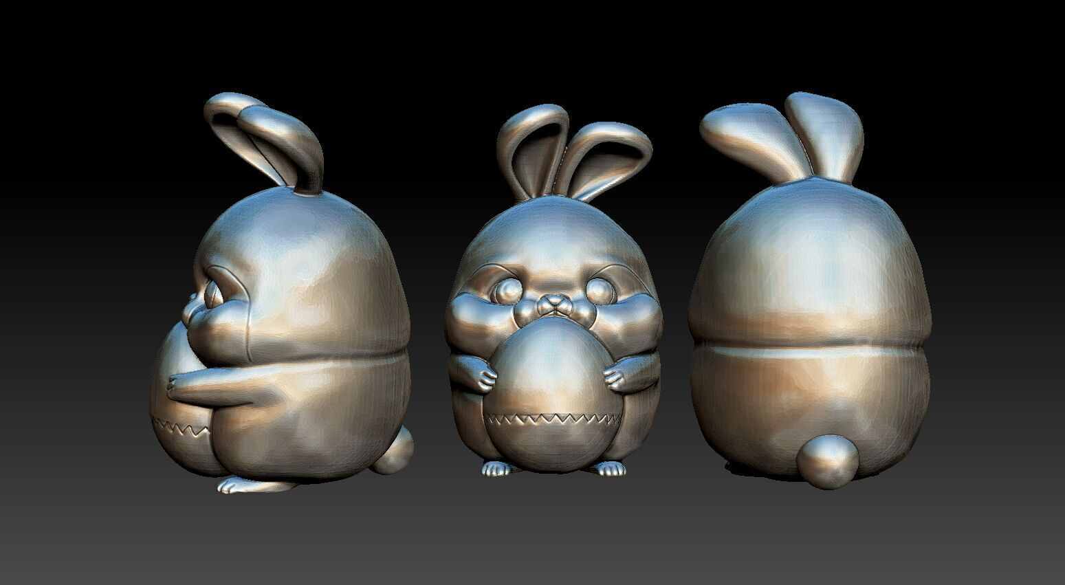 Fat cute easter bunny with an egg 3D print model_4