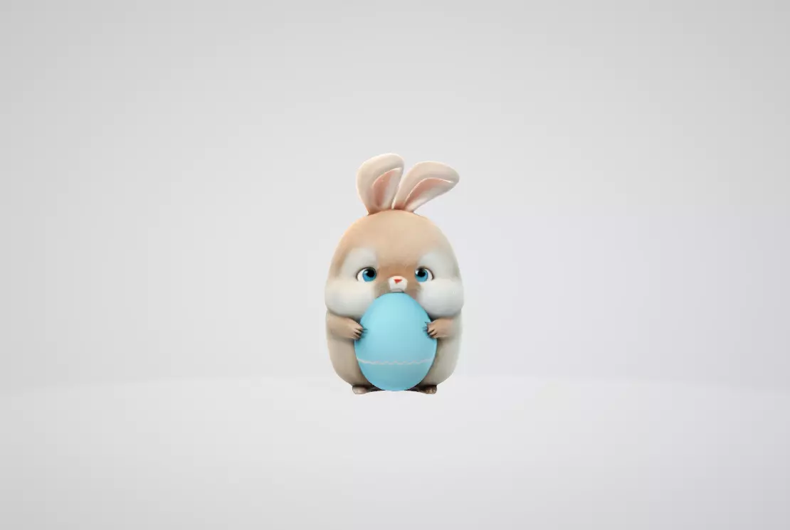 Fat cute easter bunny with an egg 3D print model_0