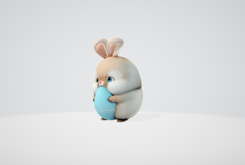 Fat cute easter bunny with an egg 3D print model_1