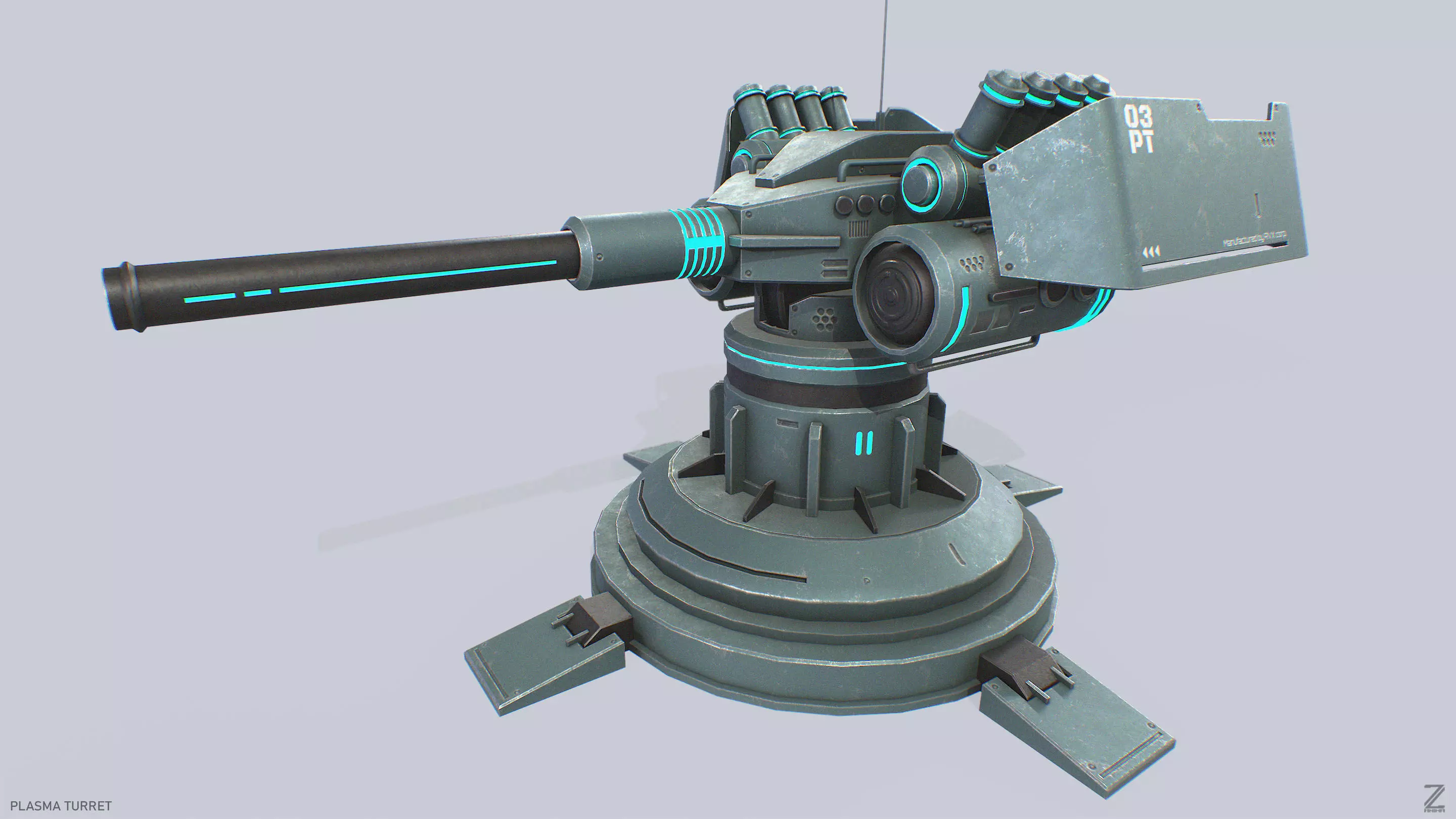 Plasma turret Low-poly 3D model_0