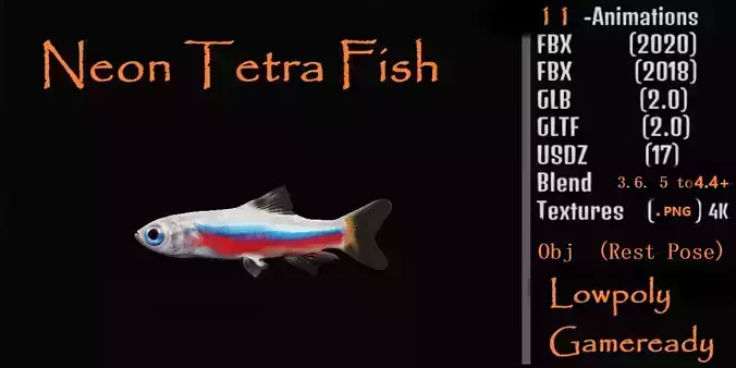 Neon Tetra Fish Low-poly 3D model