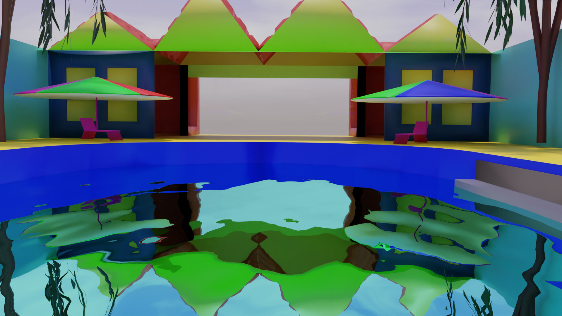 Small Swimming Pool Low-poly 3D model_5