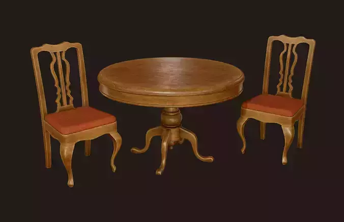 Vintage Table and Chair - PBR Game Ready