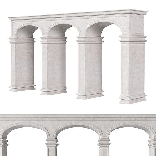 Classic Stone Arcade Facade with Opening Columns  3D model
