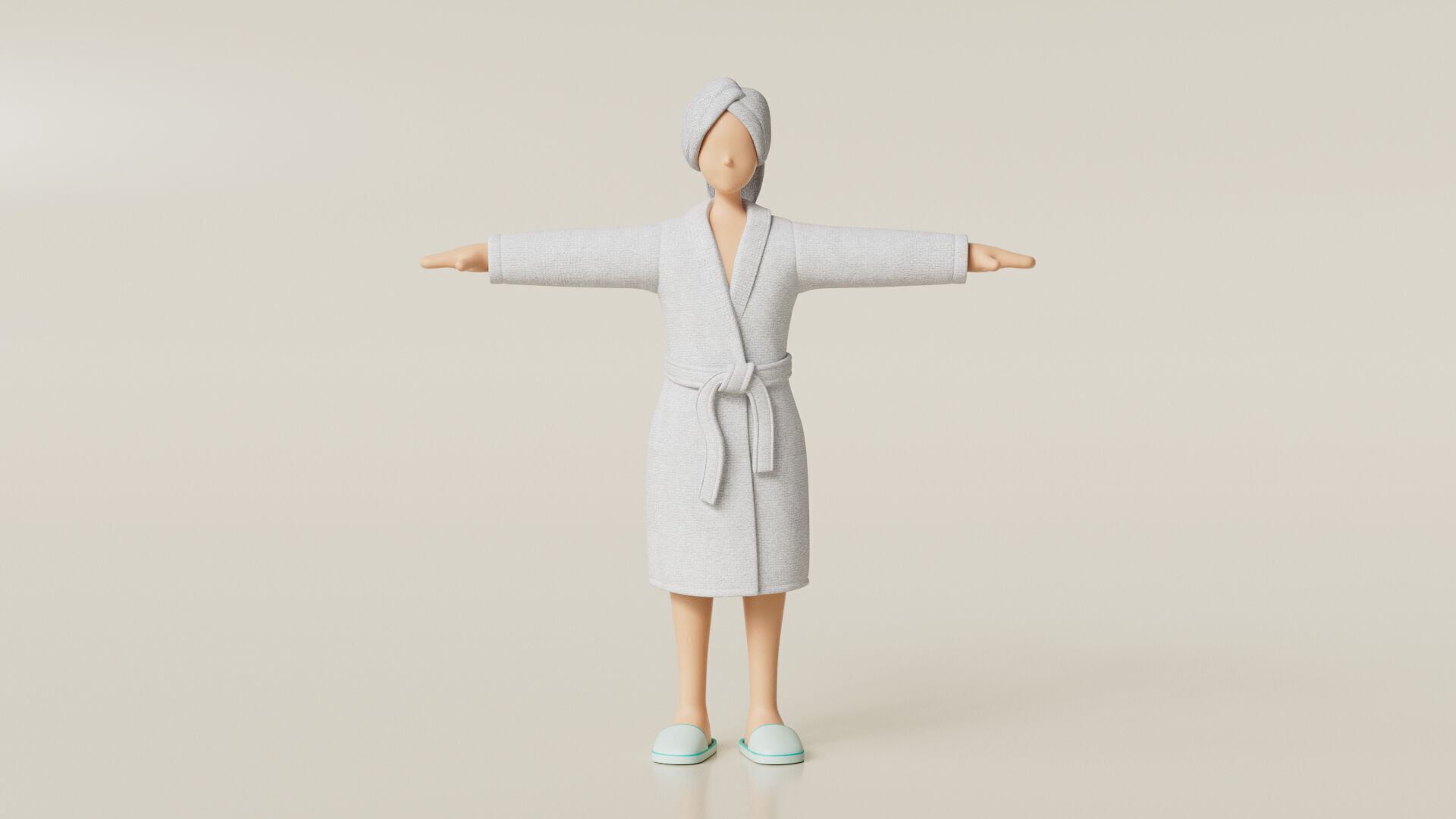 Female Character Stylish Clothes Bathrobe Towel Slipper 3D model_2