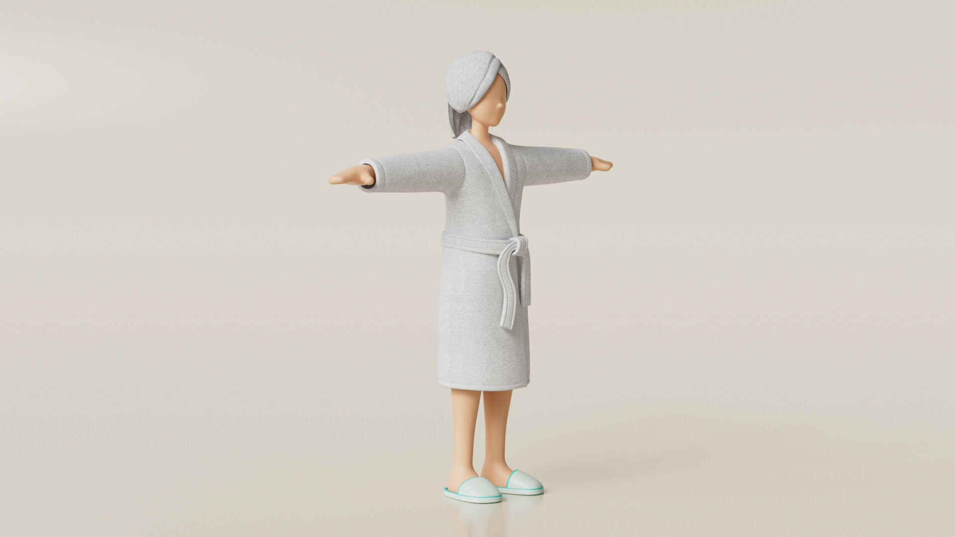 Female Character Stylish Clothes Bathrobe Towel Slipper 3D model_3