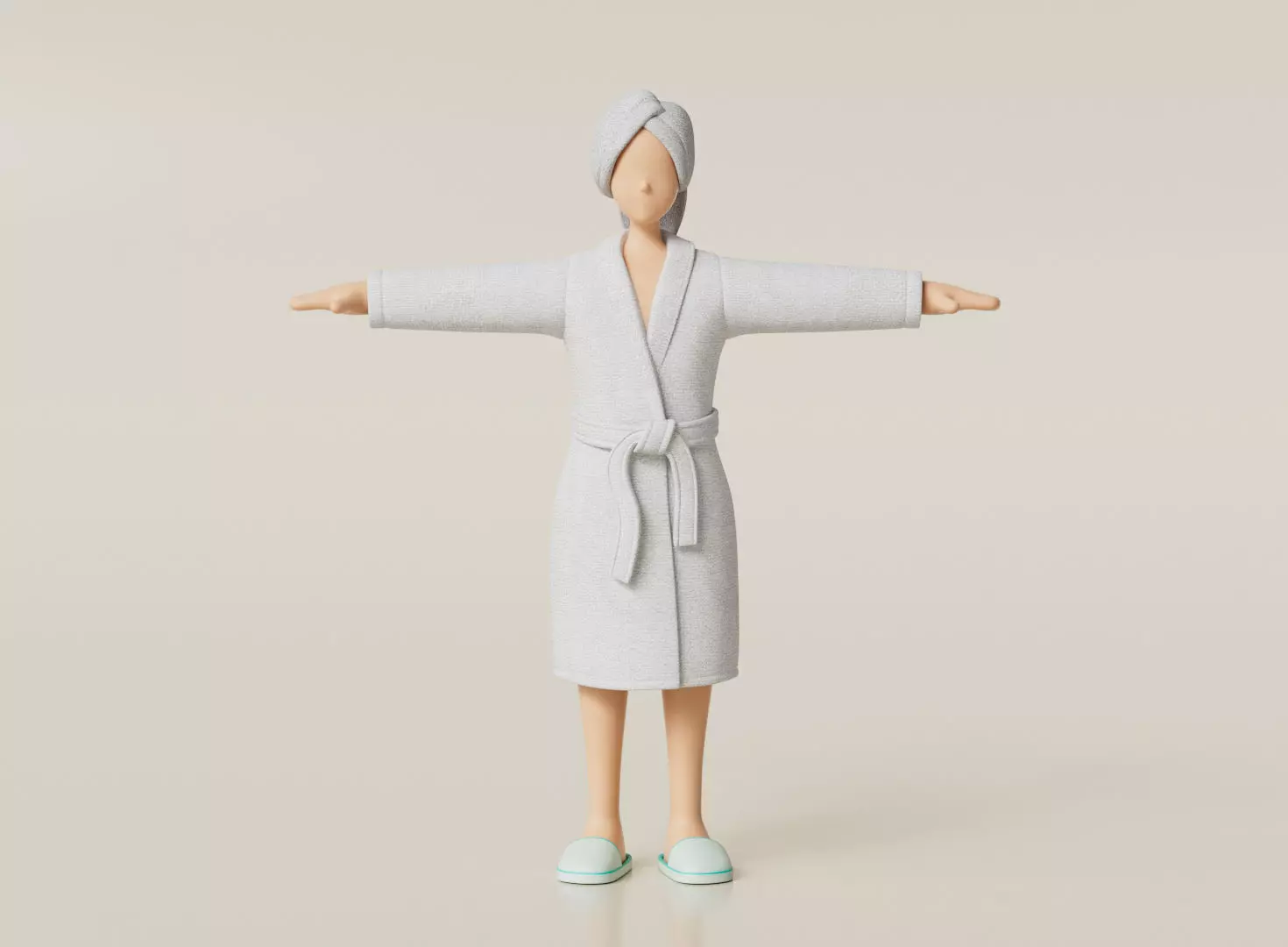 Female Character Stylish Clothes Bathrobe Towel Slipper 3D model_0
