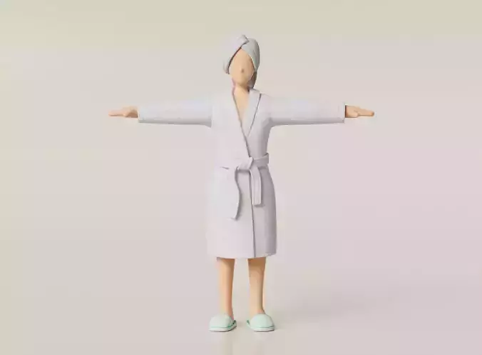 Female Character Stylish Clothes Bathrobe Towel Slipper 3D model