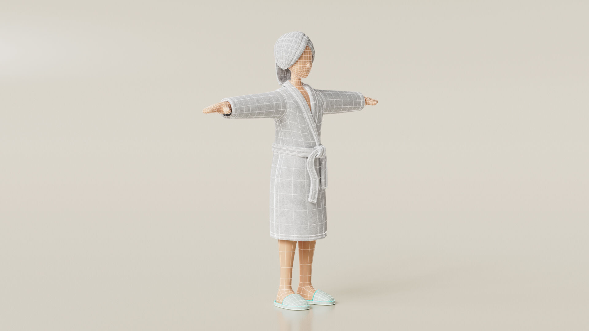 Female Character Stylish Clothes Bathrobe Towel Slipper 3D model_7