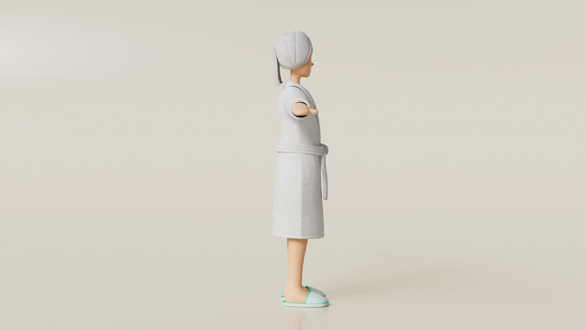 Female Character Stylish Clothes Bathrobe Towel Slipper 3D model_4