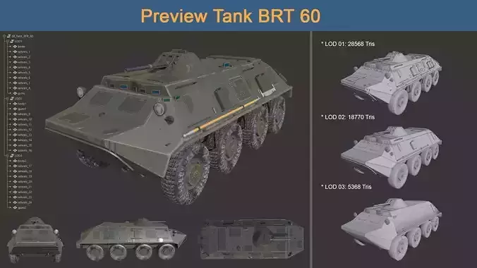 Asset - Army - Tank - BTR 60 Low-poly 3D model