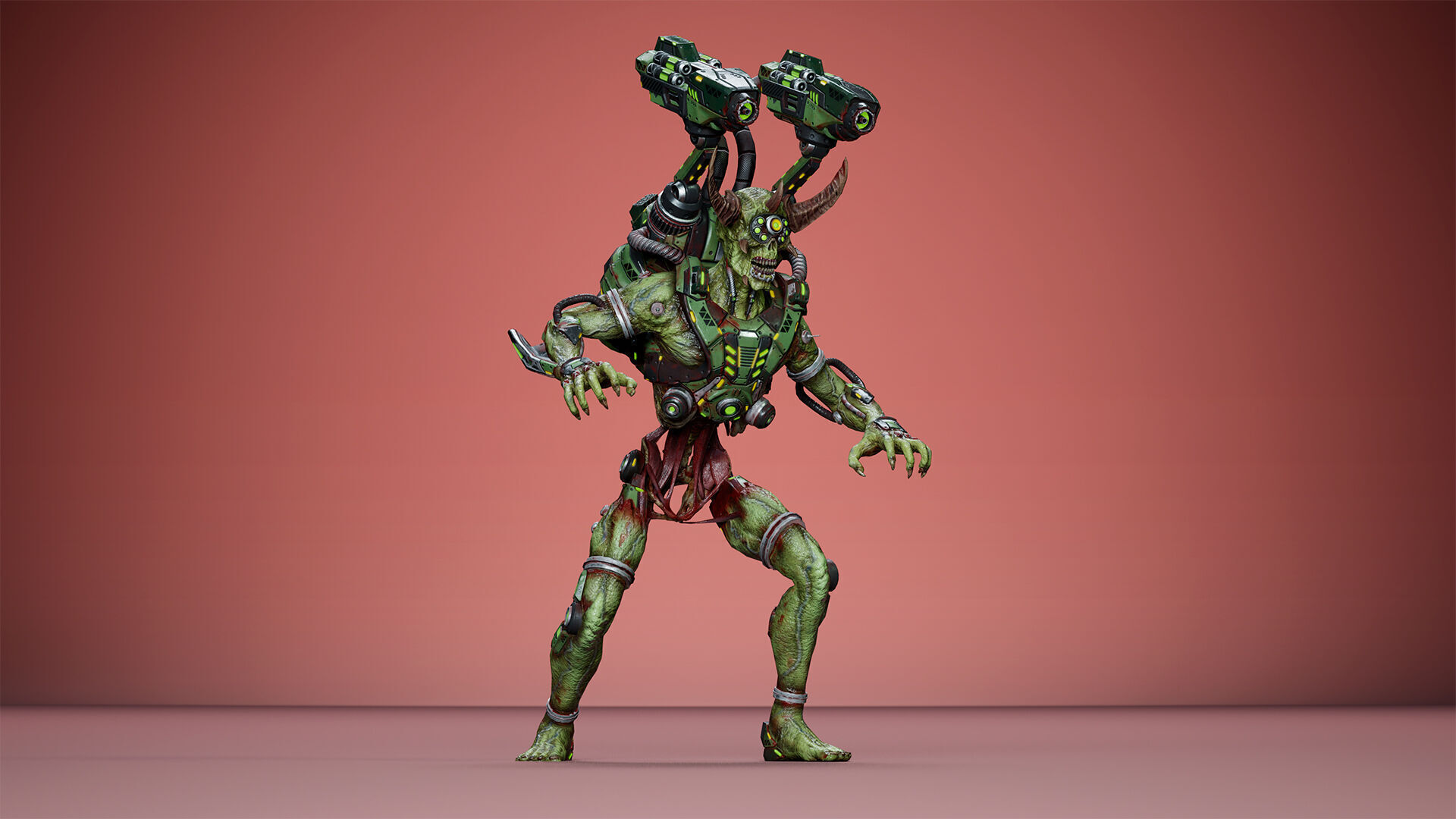 Cyborg Jetpackman Low-poly 3D model_19