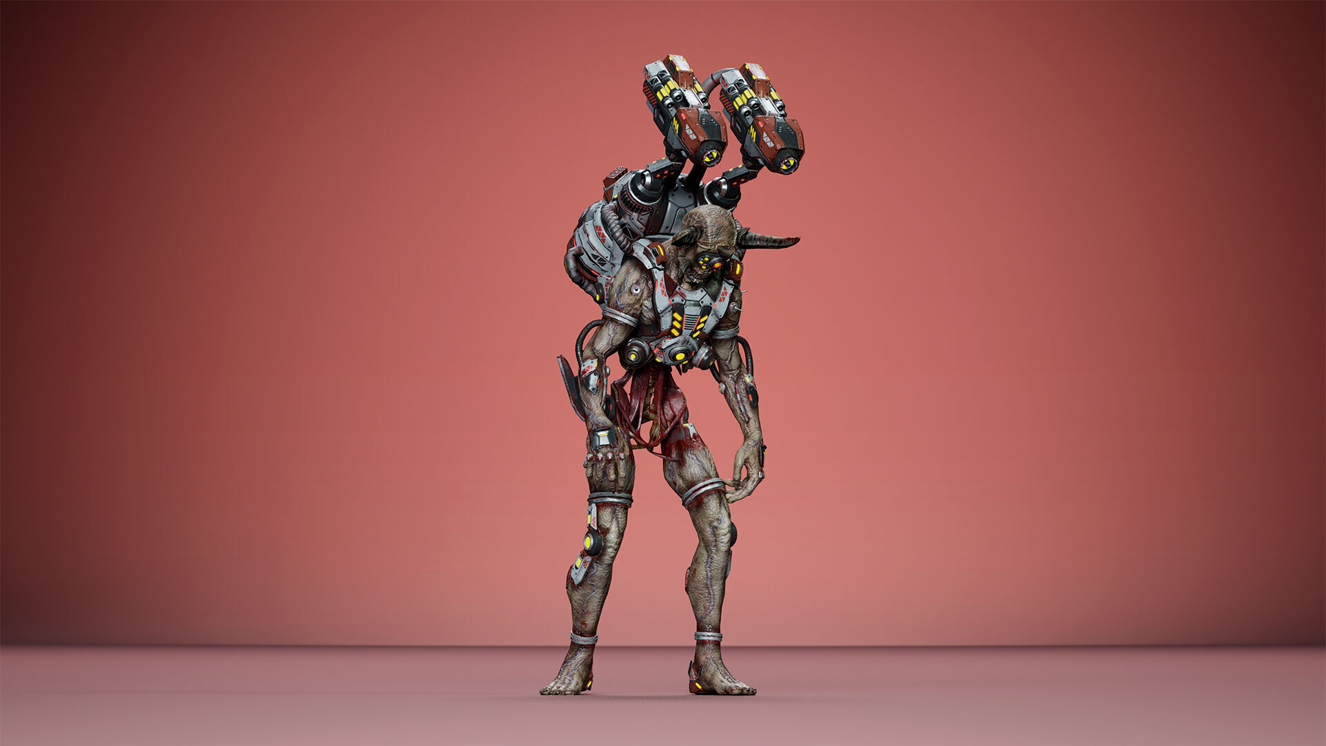 Cyborg Jetpackman Low-poly 3D model_14