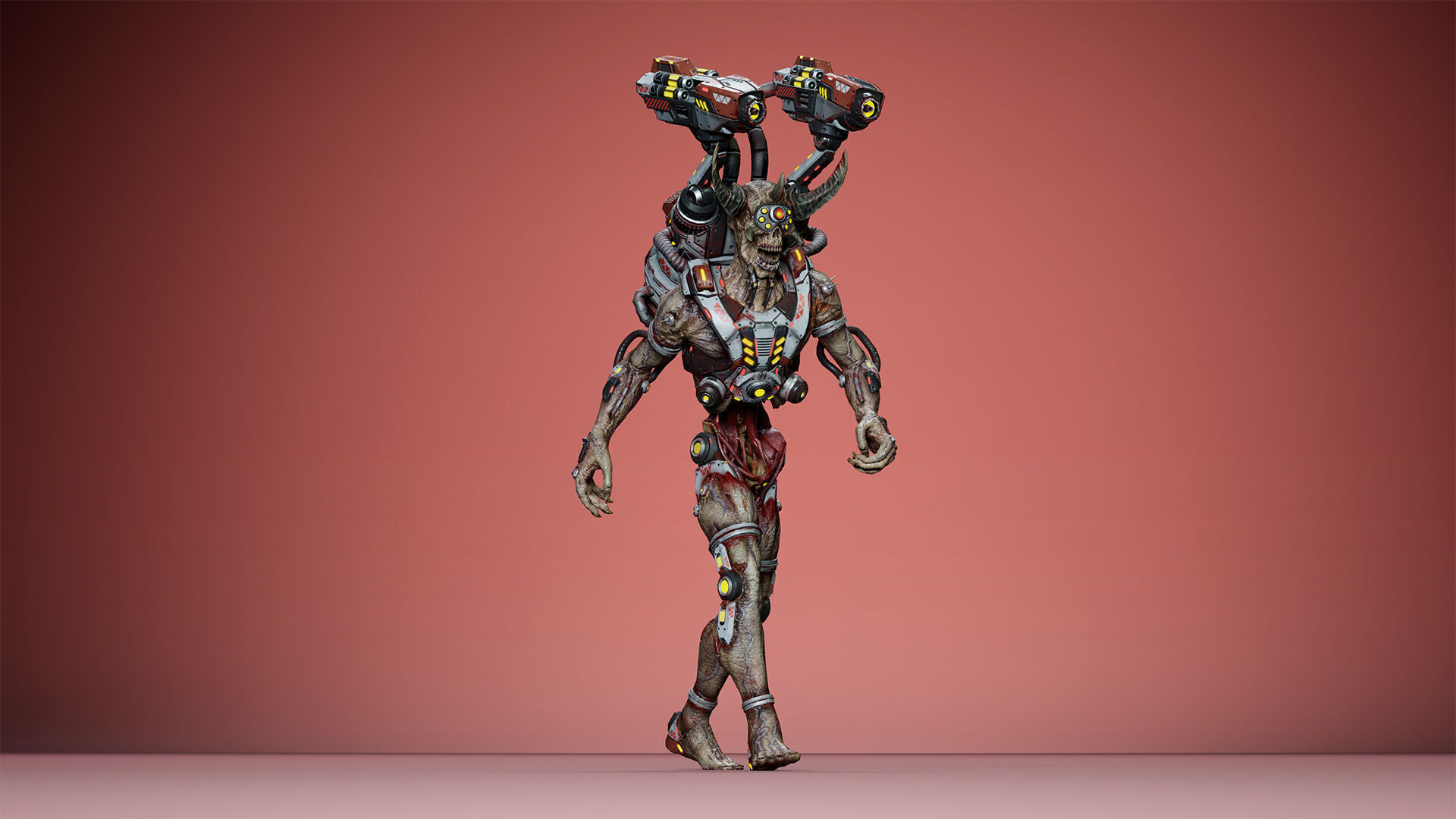 Cyborg Jetpackman Low-poly 3D model_17