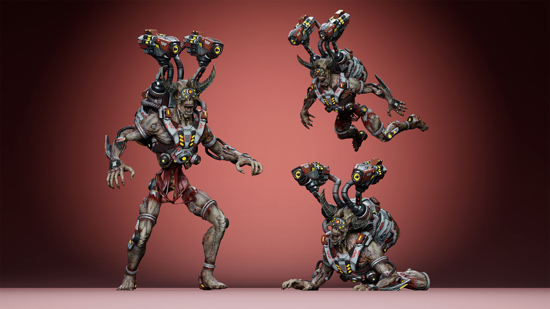 Cyborg Jetpackman Low-poly 3D model_9