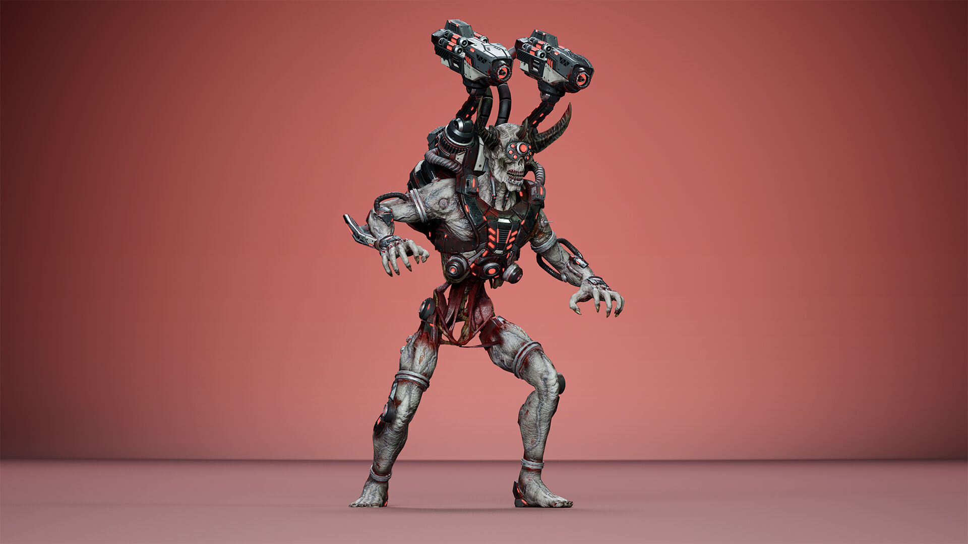 Cyborg Jetpackman Low-poly 3D model_12