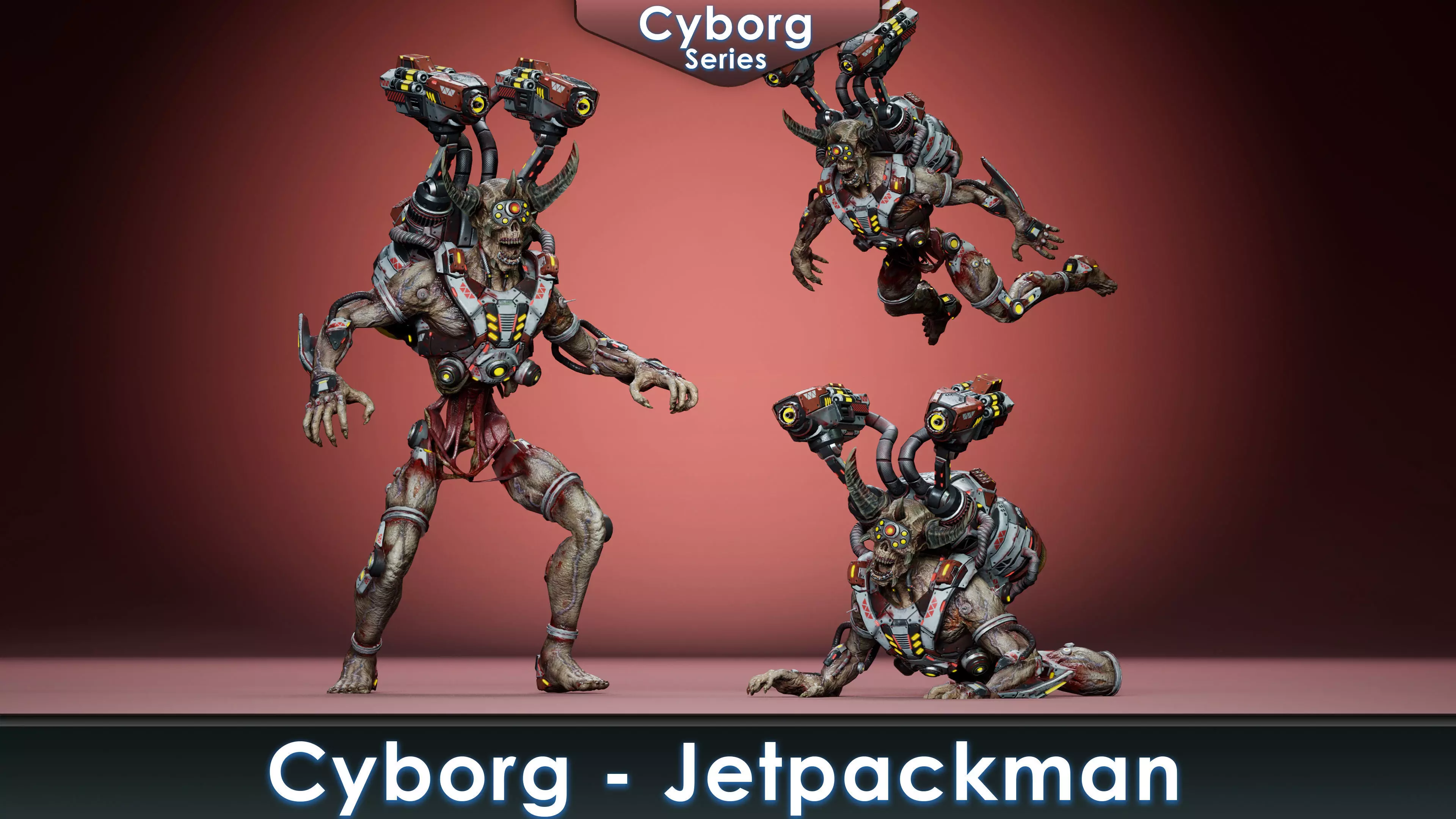 Cyborg Jetpackman Low-poly 3D model_0