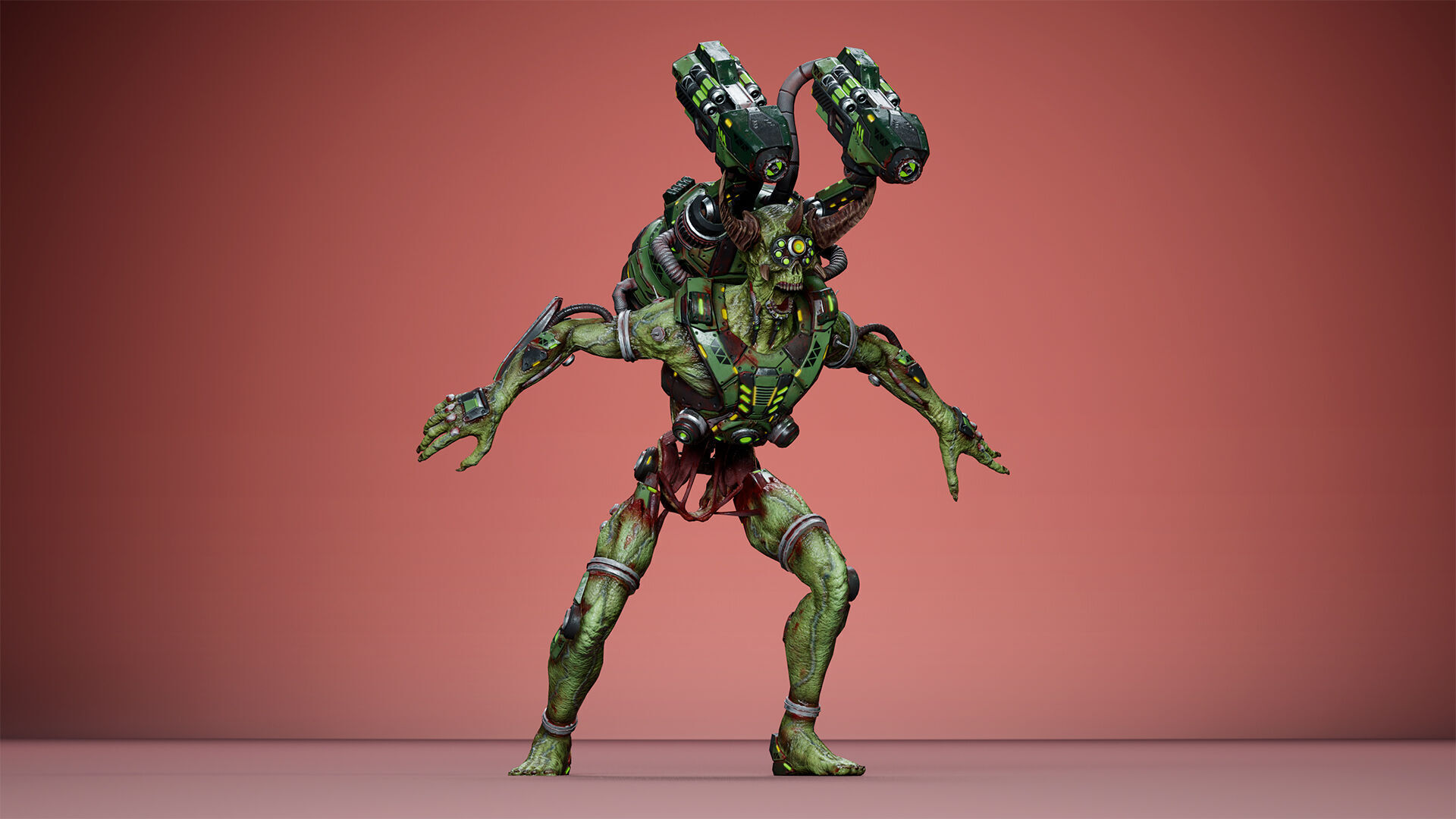 Cyborg Jetpackman Low-poly 3D model_10