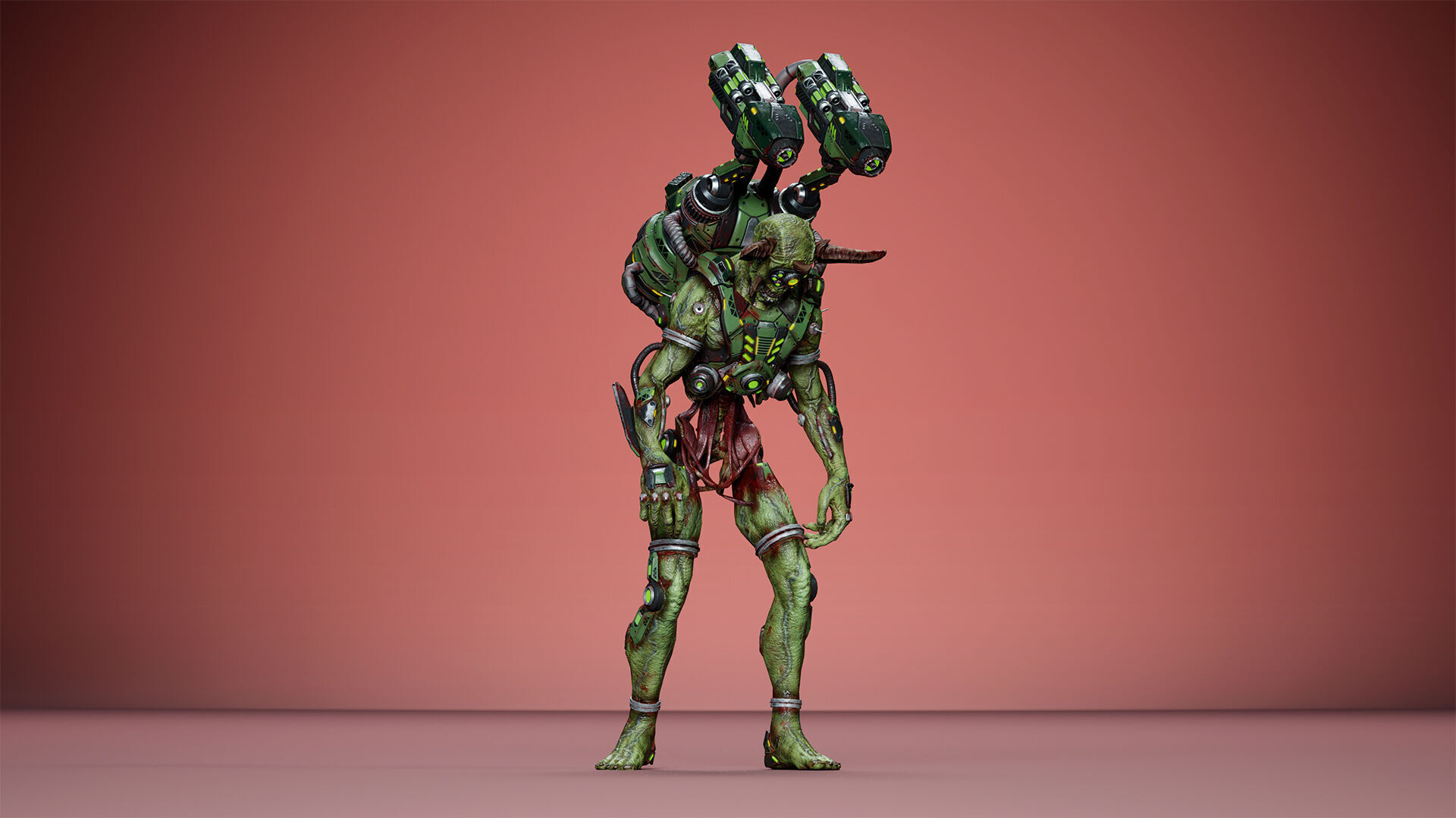 Cyborg Jetpackman Low-poly 3D model_21