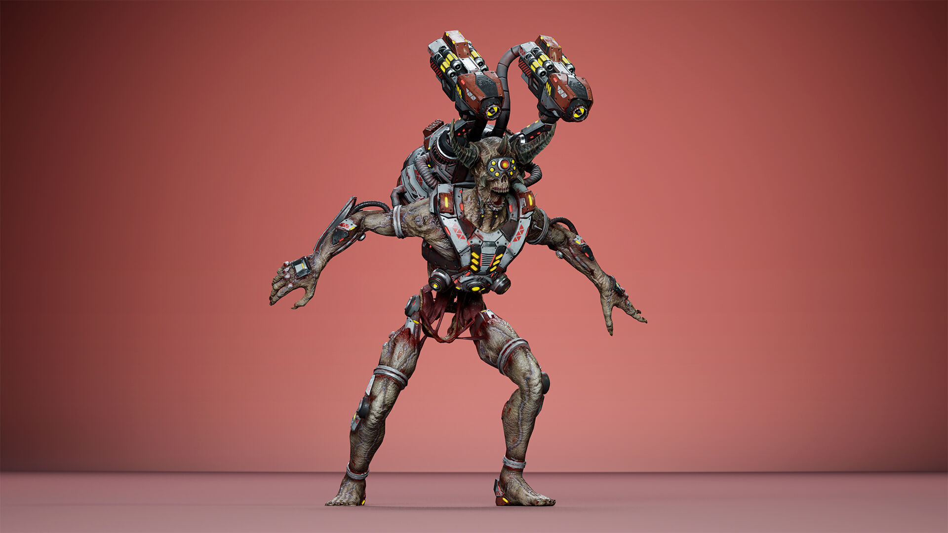 Cyborg Jetpackman Low-poly 3D model_15