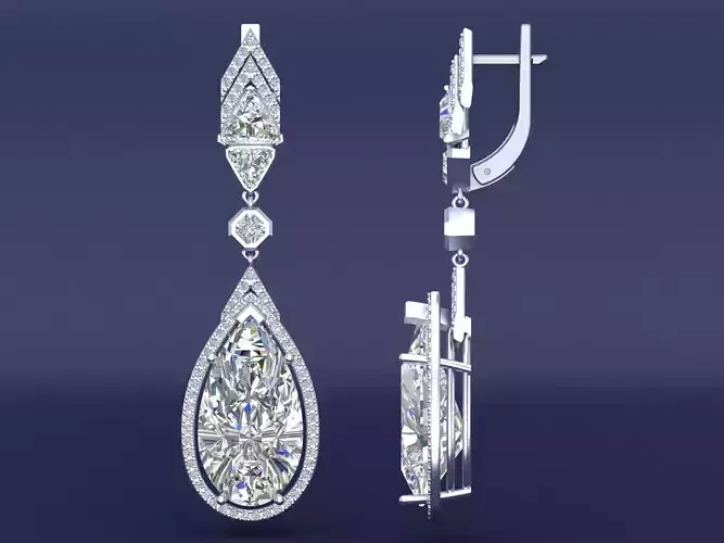 Tear Drop Pear Diamond Engagement Earrings 3D Design 