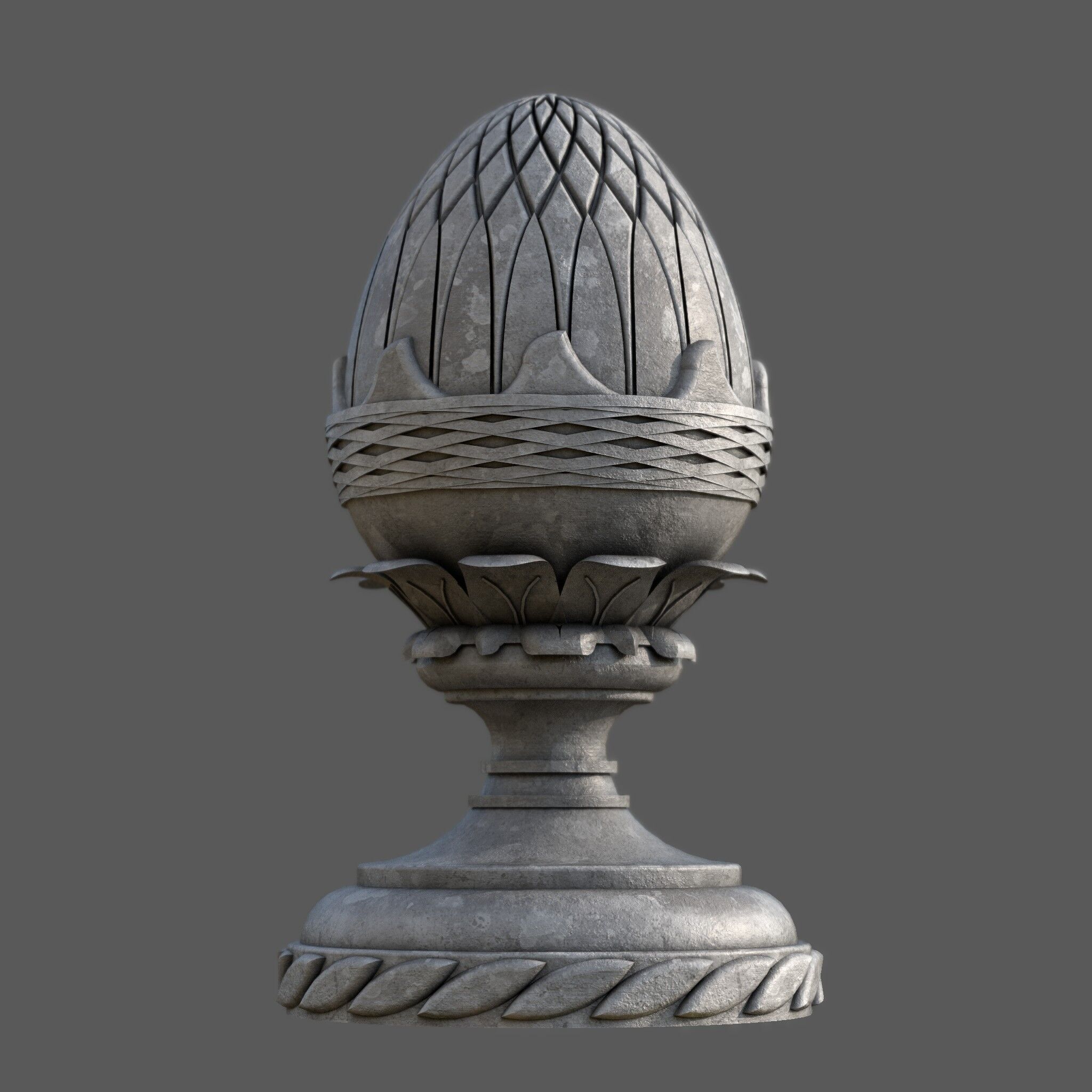 Pineapple Finial  Decorative Garden Ornament  4K PBR and STL Low-poly 3D model_11