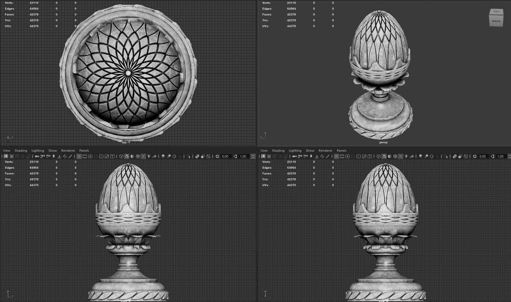 Pineapple Finial  Decorative Garden Ornament  4K PBR and STL Low-poly 3D model_7