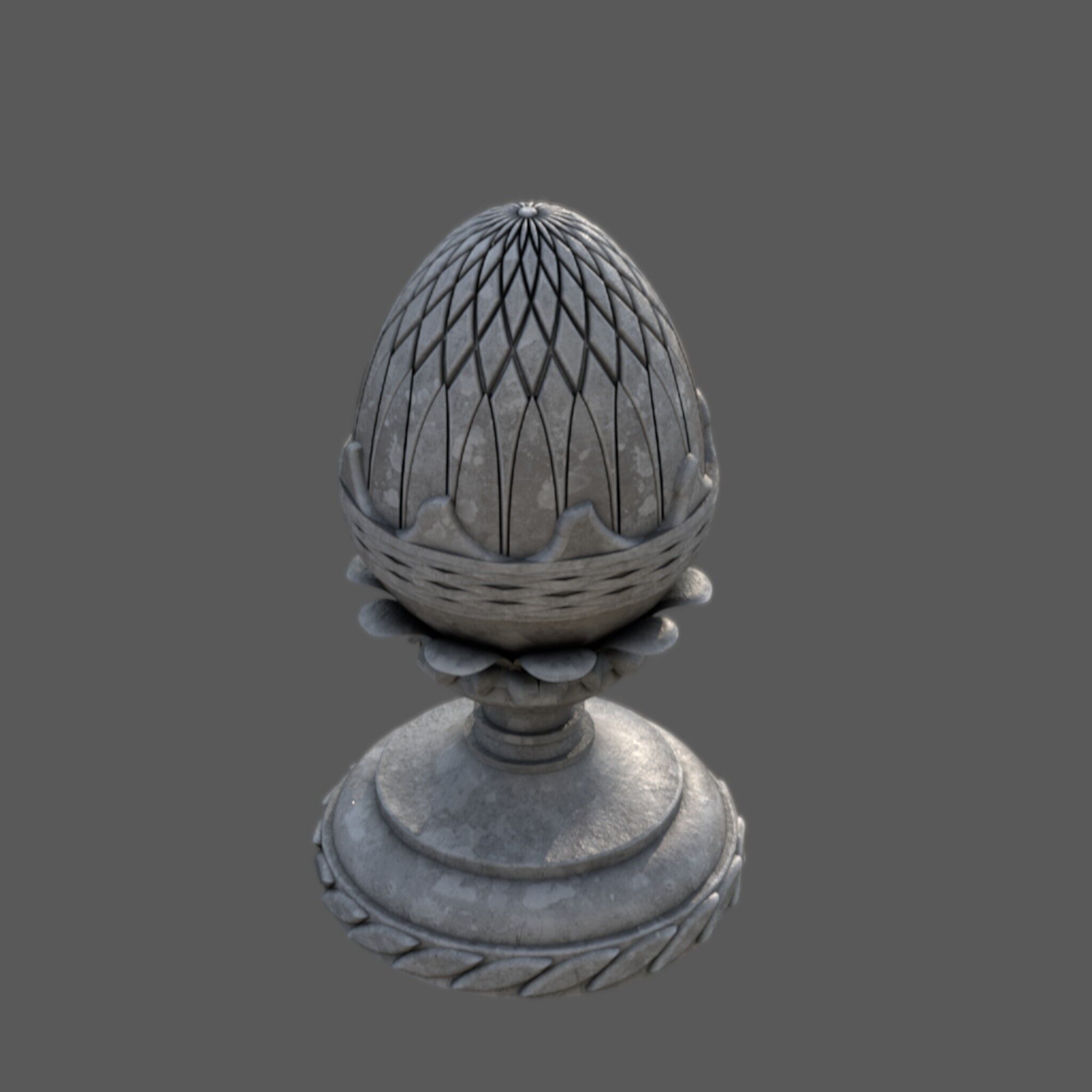 Pineapple Finial  Decorative Garden Ornament  4K PBR and STL Low-poly 3D model_12
