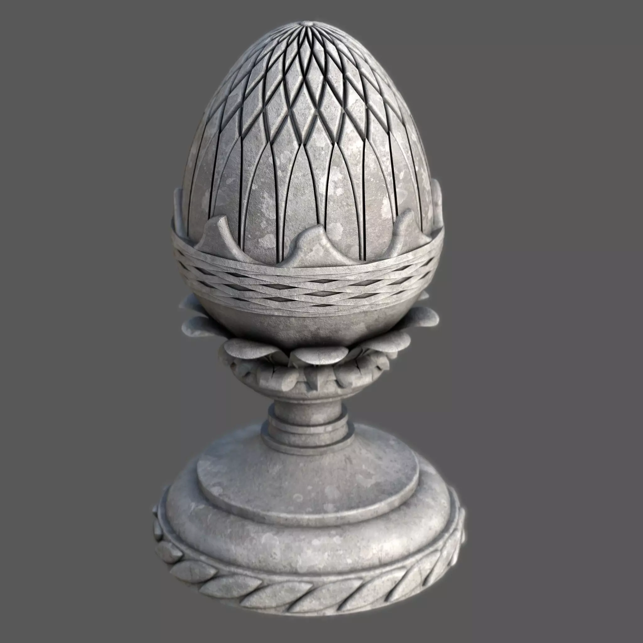 Pineapple Finial  Decorative Garden Ornament  4K PBR and STL Low-poly 3D model_0