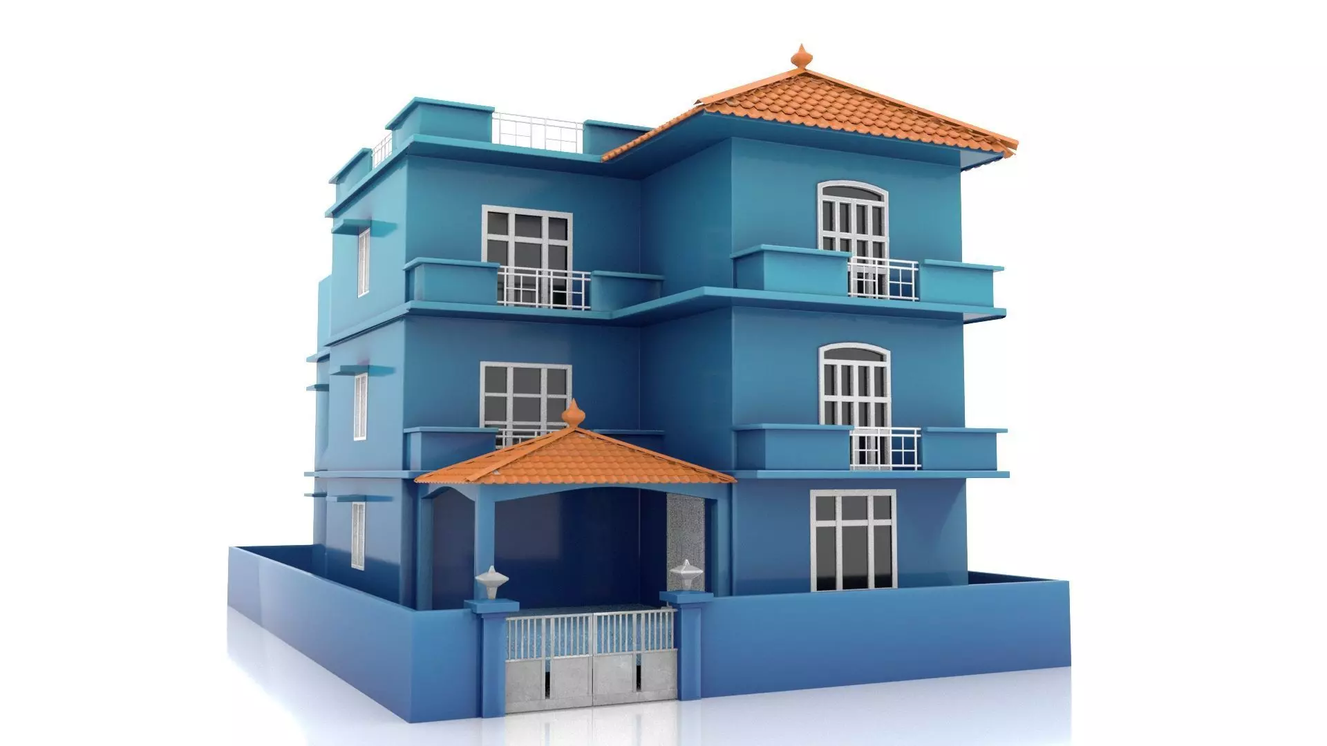 stylish indian cartoon house 3D model_0