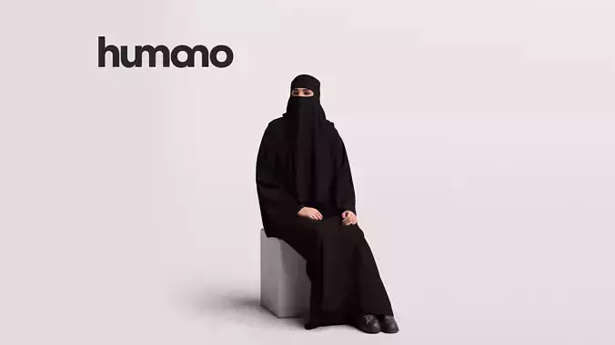Humano Arab Woman in abaya sitting -2403-085-6253 3D model