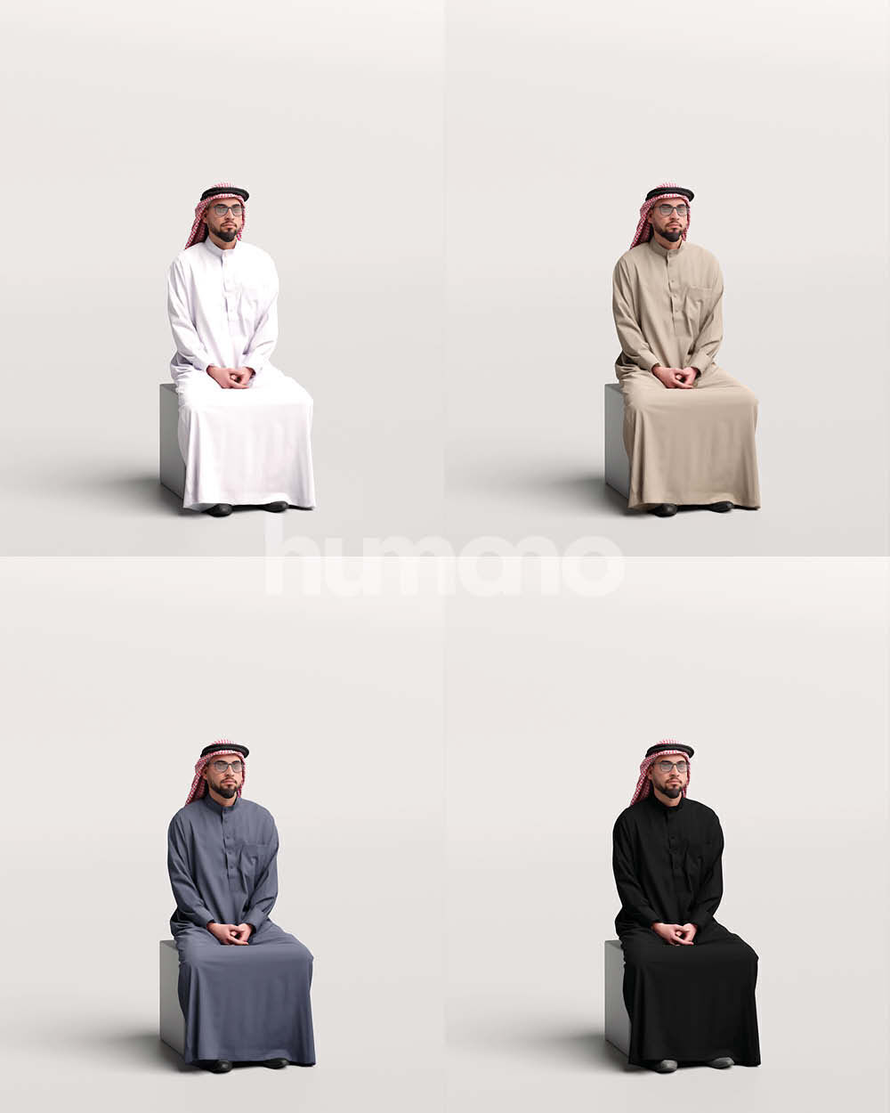 Humano Arab Man in thobe sitting -2403-067-6069 3D model_2