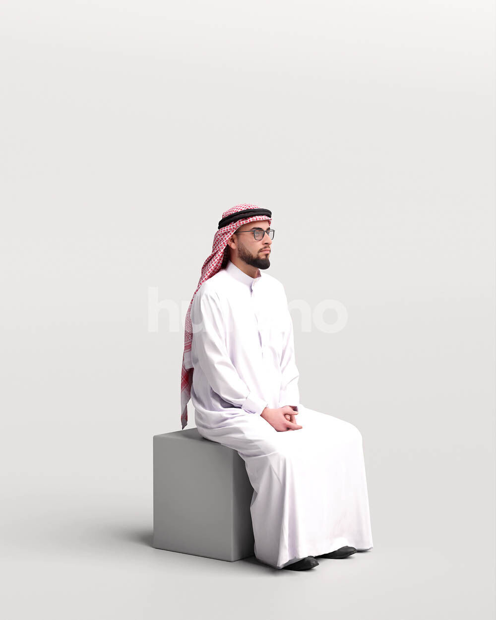 Humano Arab Man in thobe sitting -2403-067-6069 3D model_5