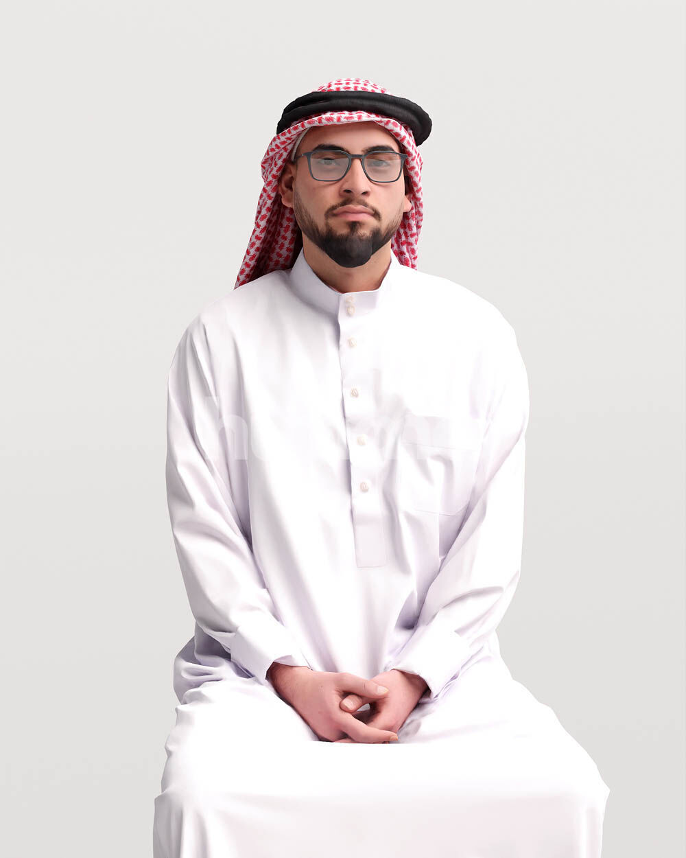 Humano Arab Man in thobe sitting -2403-067-6069 3D model_9